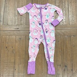 Little Sleepies Pink and Purple Snowman bamboo pajamas 6-12 months
